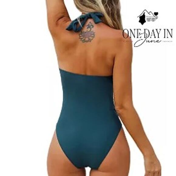 Aleumdr Cross Front Halter One Piece Swimsuit Size M - Picture 2 of 6